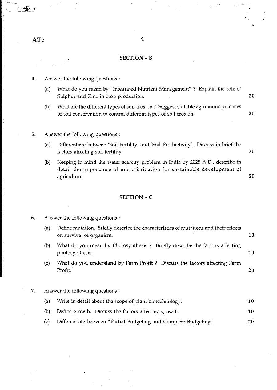 MPSC Agriculture Optional 2007 Main Exam Paper - Maharashtra Forest Services — page 1 instructions scan PDF download