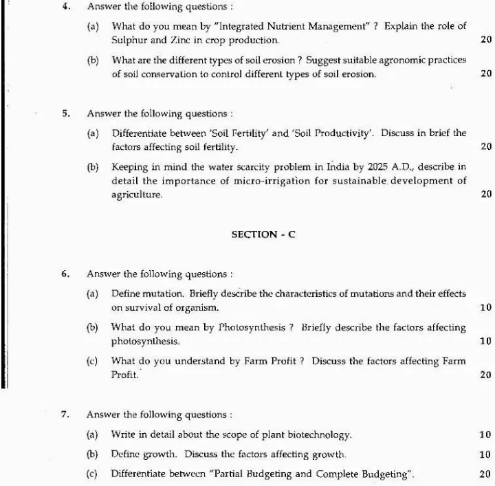 MPSC Agriculture Optional 2007 Main Exam Paper - Maharashtra Forest Services — page 1 instructions scan PDF download