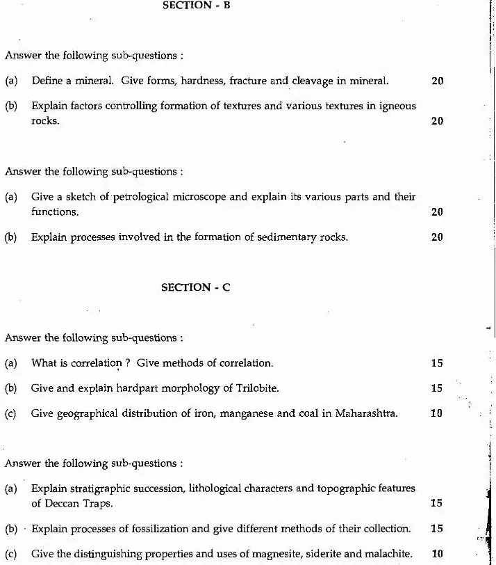 MPSC Geology Optional Previous Year Paper 2007 - Maharashtra Forest Services Main Exam — page 1 instructions scan PDF download