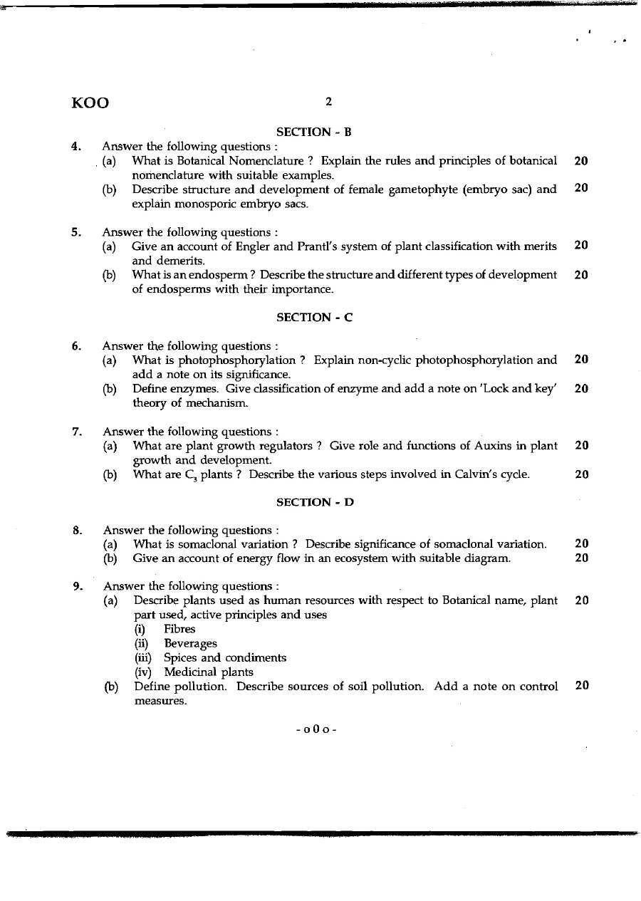 MPSC Botany Optional Previous Year Paper 2012 - Maharashtra Forest Services Main Exam — page 1 instructions scan PDF download