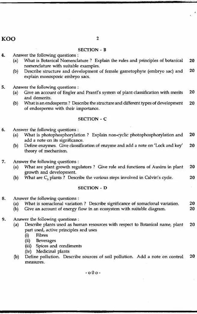 MPSC Botany Optional Previous Year Paper 2012 - Maharashtra Forest Services Main Exam — page 1 instructions scan PDF download
