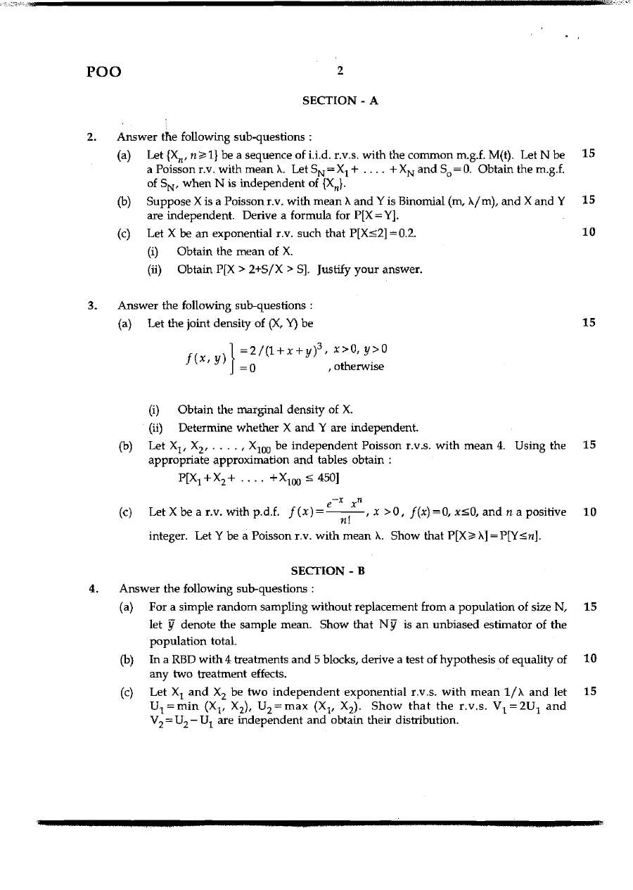 Maharashtra Forest Services 2012 Statistics (Optional) Exam Questions — page 1 instructions scan PDF download