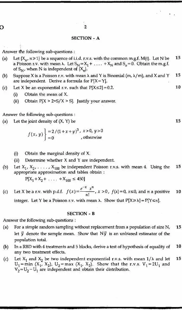 Maharashtra Forest Services 2012 Statistics (Optional) Exam Questions — page 1 instructions scan PDF download