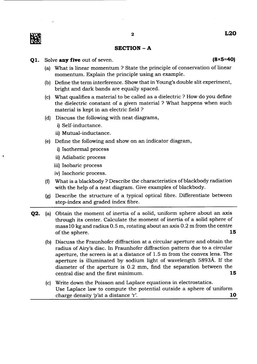 Maharashtra Forest Services Physics 2024 Section A Paper — page 1 instructions scan PDF download