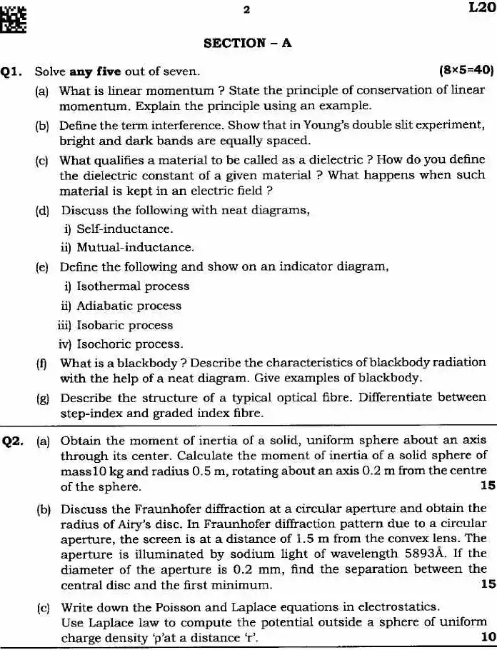 Maharashtra Forest Services Physics 2024 Section A Paper — page 1 instructions scan PDF download