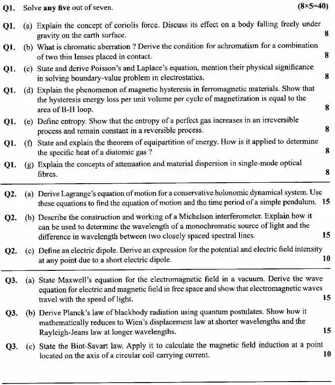 Maharashtra Forest Services Physics 2025 Paper — page 1 instructions scan PDF download