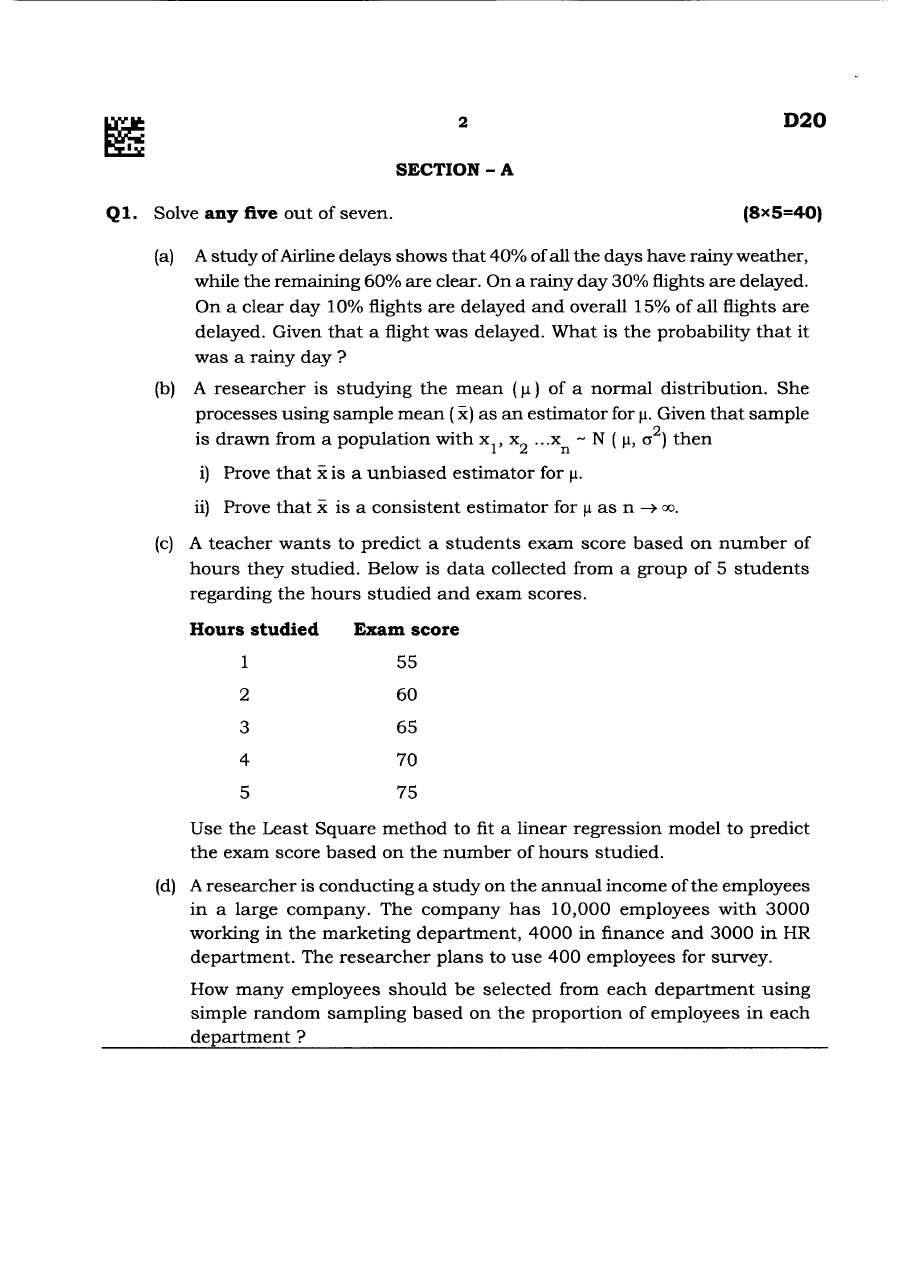 Maharashtra Forest Services Statistics 2024 Paper — page 1 instructions scan PDF download