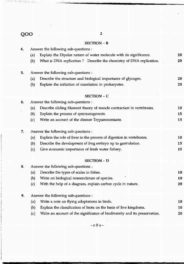 Maharashtra Forest Services Zoology Optional Paper 2012 — page 1 instructions scan PDF download