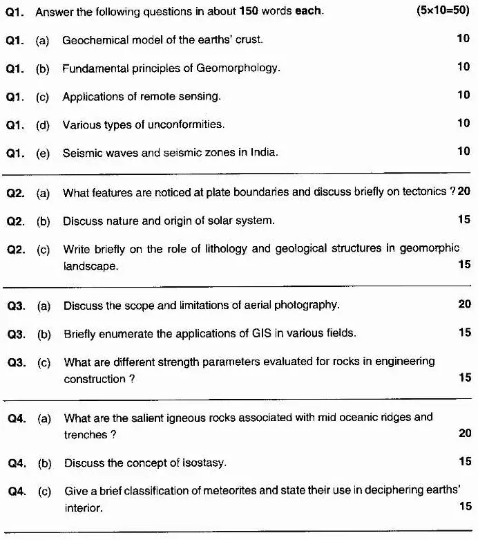 Geology Paper-I (State Services Main Examination) 2025 — page 1 instructions scan PDF download
