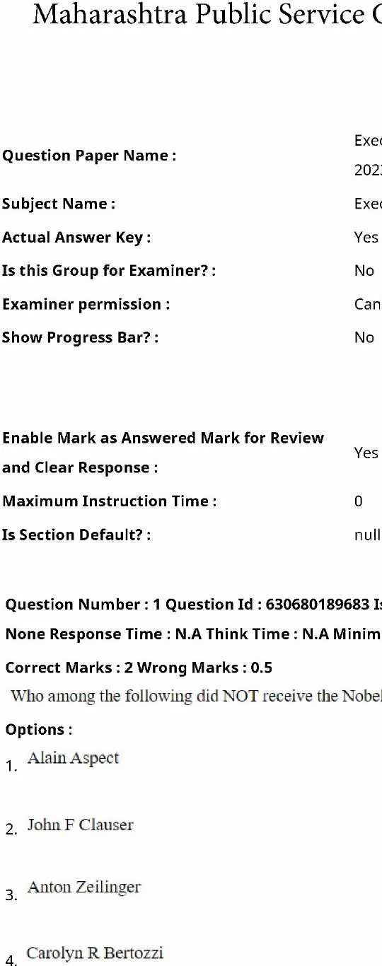 Executive Engineer Electrical Group A Screening Test 2023 Question Paper Name: 2023 Shift 1 Maharashtra Public Service Commission question paper page 1 instructions scan PDF download