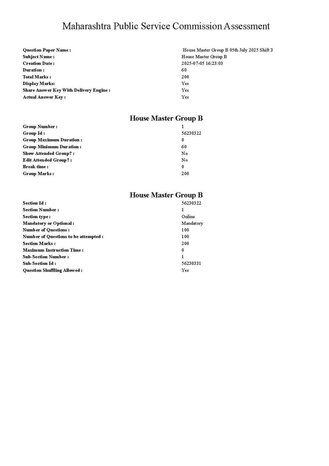 House Master Group B 2025 QP (MPSC) – OCR Repair — page 1 instructions scan PDF download