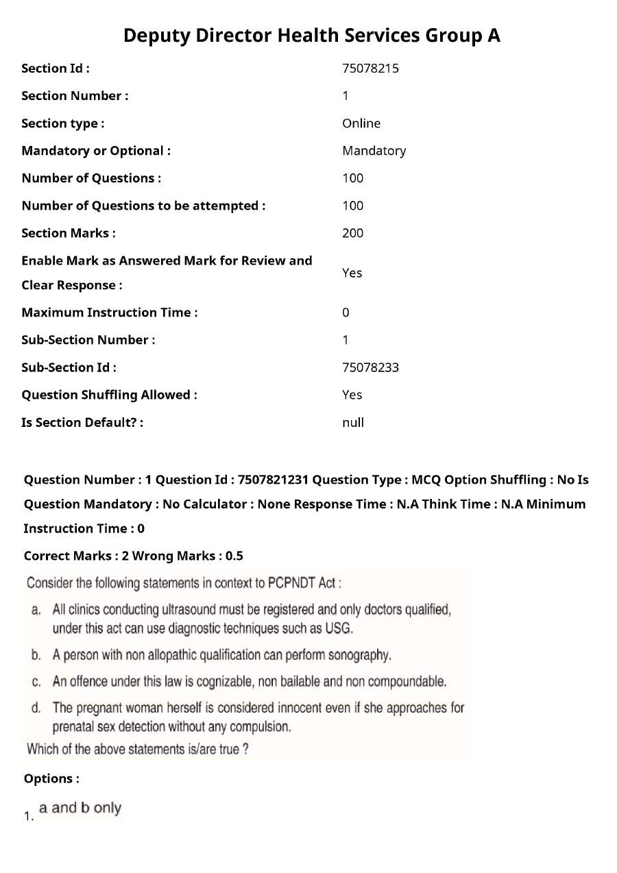 Deputy Director Health Services Group A 2023 Deputy Director Health Services Group A Maharashtra Public Service Commission question paper page 1 instructions scan PDF download
