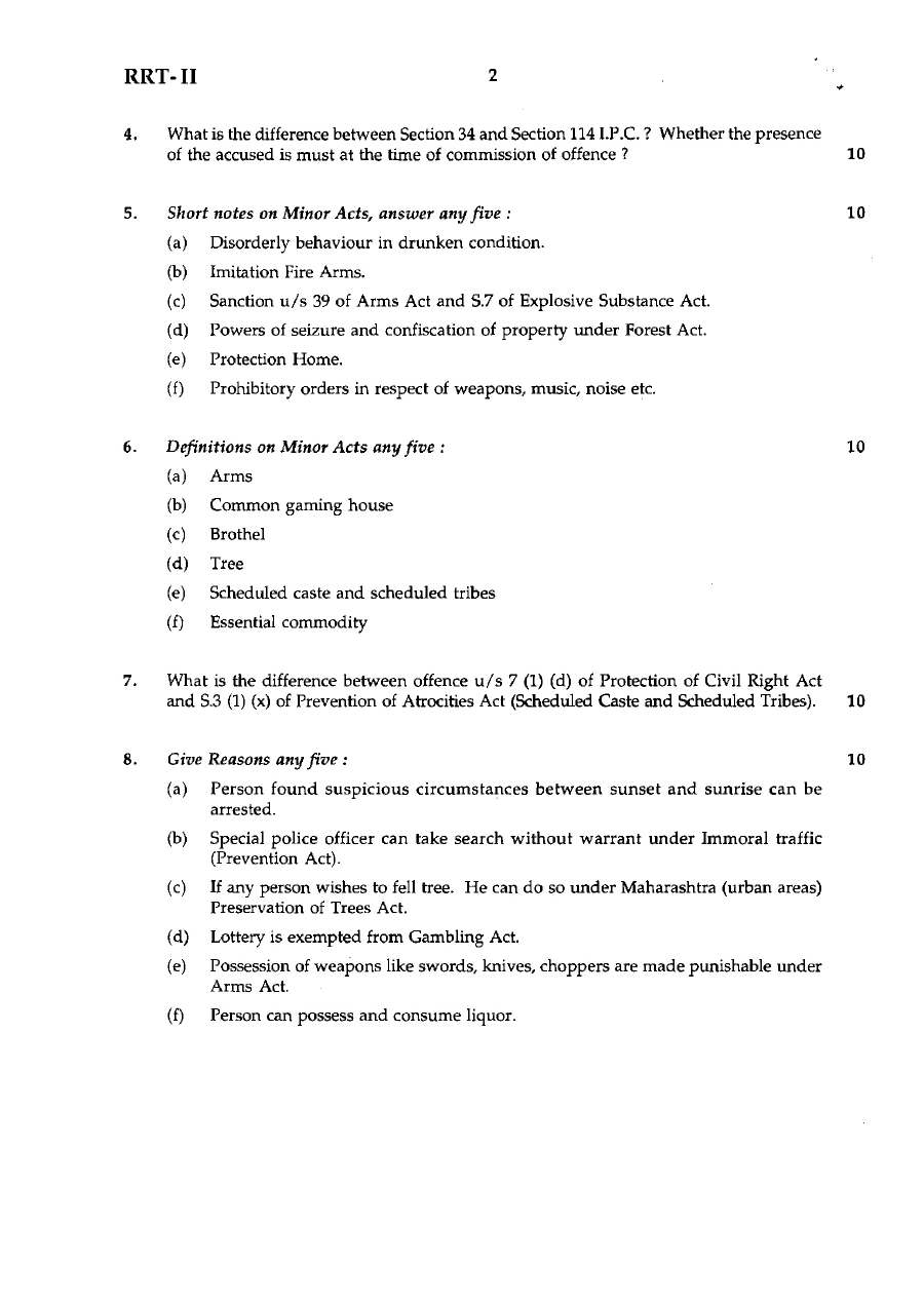 Paper-II IPC & Minor Acts (2007) - Maharashtra AP Prosecutor — page 1 instructions scan PDF download