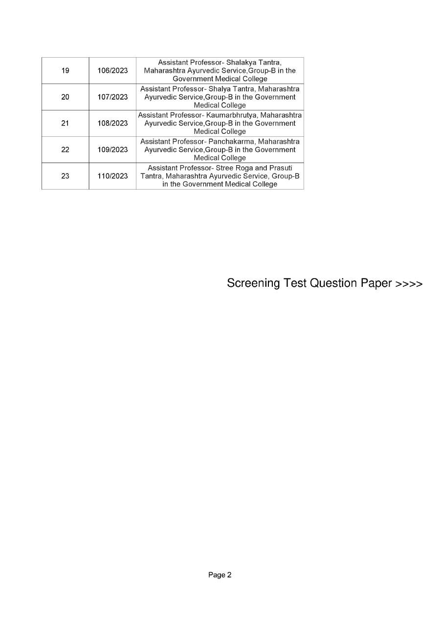 Maharashtra Ayurvedic Service Screening Test – Cadre Posts 2025 — page 1 instructions scan PDF download