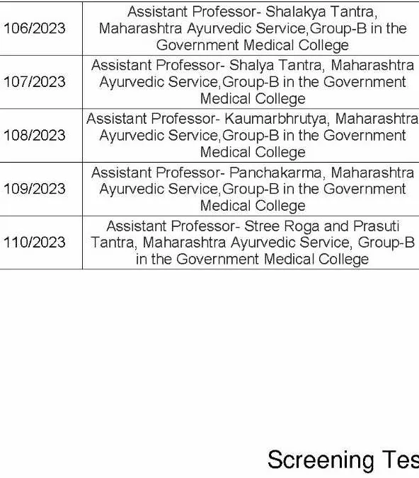 Maharashtra Ayurvedic Service Screening Test – Cadre Posts 2025 — page 1 instructions scan PDF download