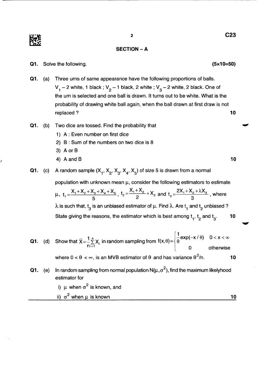 Statistics Paper I 2025 – Maharashtra MSS Main Exam (Section A) — page 1 instructions scan PDF download