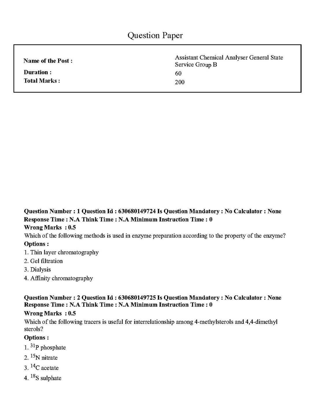 MPSC Assistant Chemical Analyser Screening Test 2023 (Page 1-2) — page 1 instructions scan PDF download