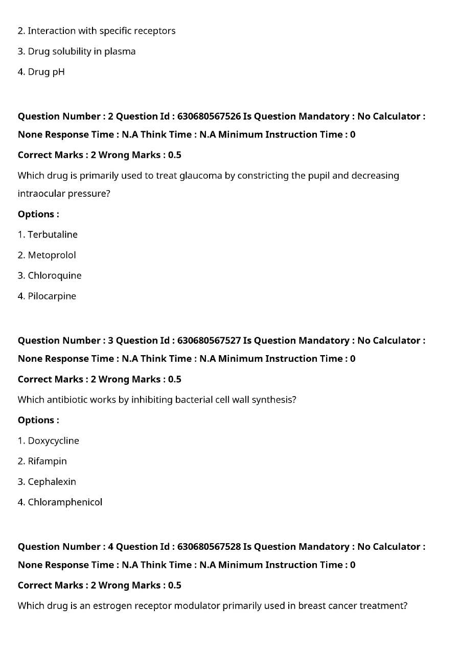 MPSC Pharmacology 2024 MCQ Paper – Medical Officer & Superintendent — page 1 instructions scan PDF download