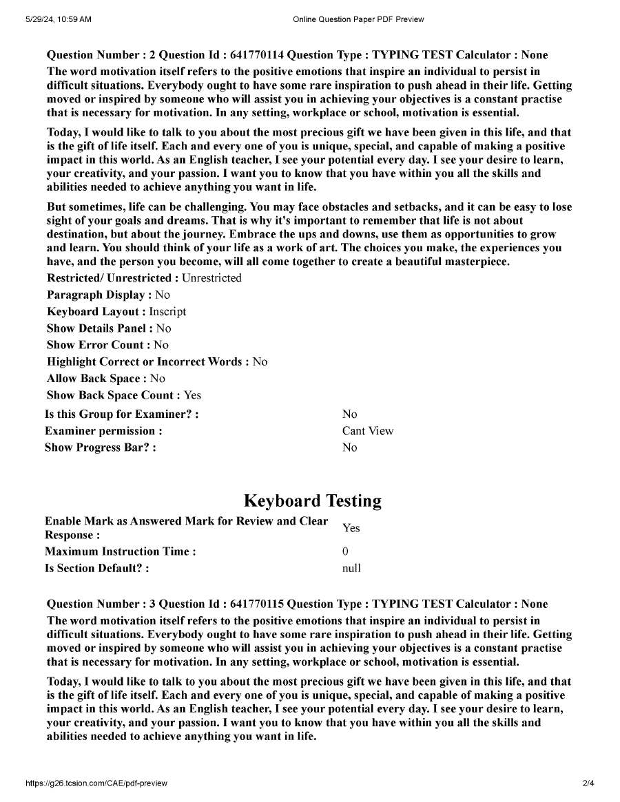 StenTypist English Speed 80 Shift 3 – 2024 MPSC Question Paper — page 1 instructions scan PDF download