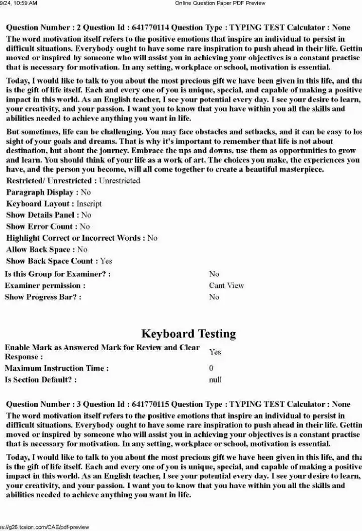 StenTypist English Speed 80 Shift 3 – 2024 MPSC Question Paper — page 1 instructions scan PDF download