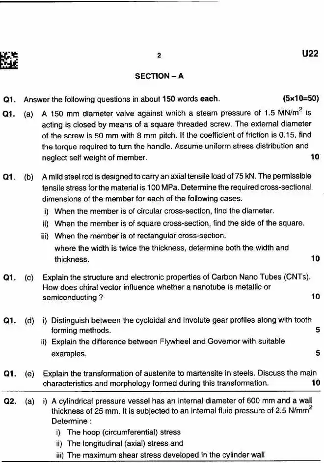Mechanical Eng Paper-I 2025 Maharashtra MS Main — page 1 instructions scan PDF download