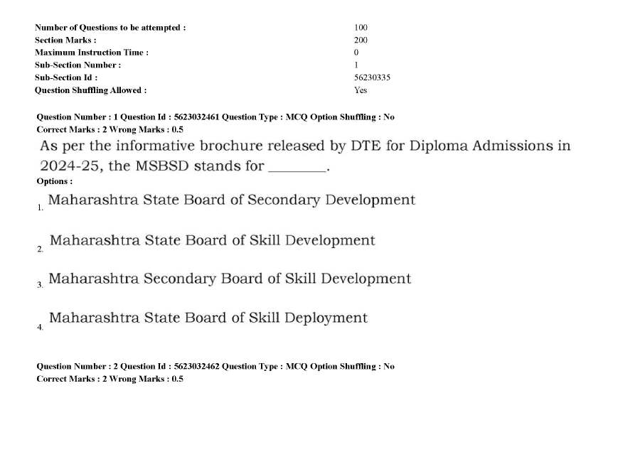 MPSC Assistant Director Deputy Director 2025 – 100 MCQs, 200 Marks — page 1 instructions scan PDF download
