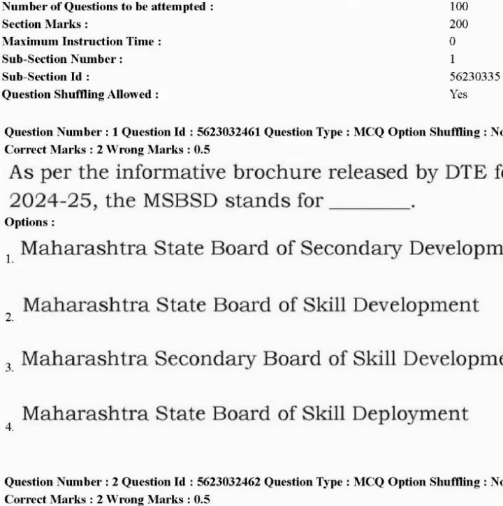 MPSC Assistant Director Deputy Director 2025 – 100 MCQs, 200 Marks — page 1 instructions scan PDF download
