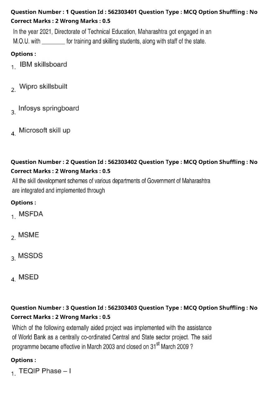 Question Paper 2025 April 2025 Shift 3 Maharashtra Public Service Commission question paper page 1 instructions scan PDF download