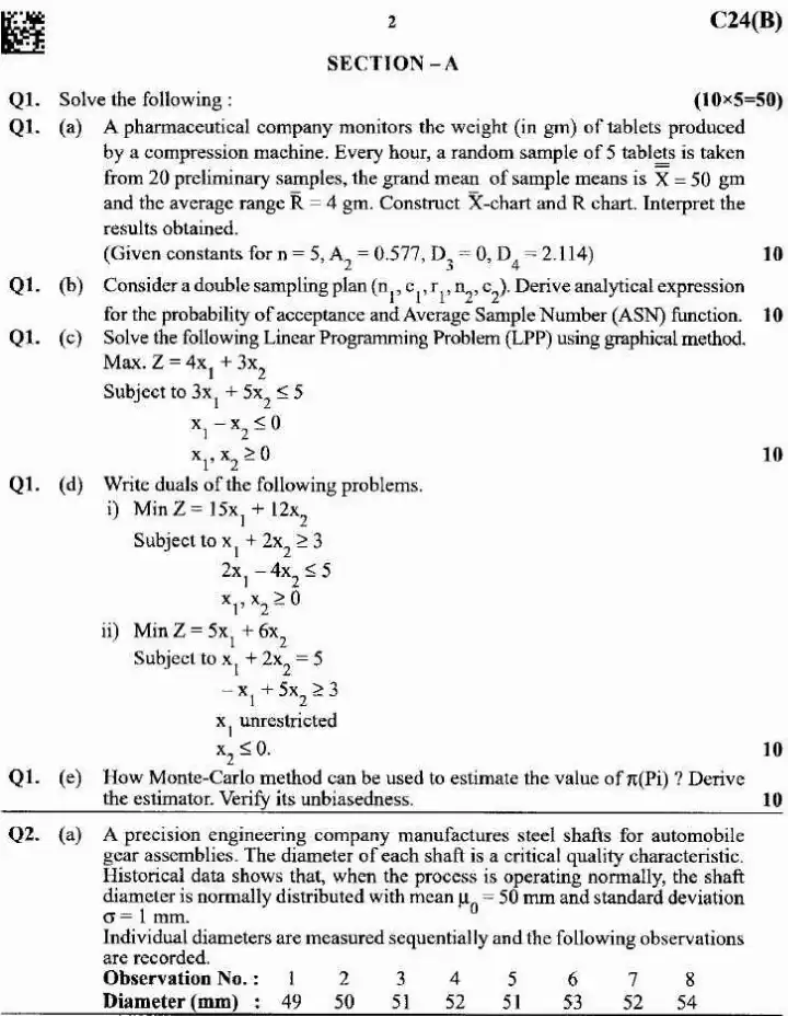 Maharashtra Stats Paper II 2025 Section A Questions — page 1 instructions scan PDF download