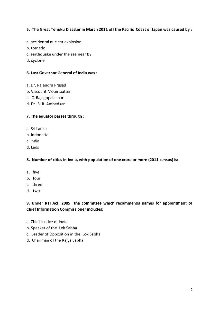 General Awareness Exam 2017 - Assistant Director, Town Planning — page 1 instructions scan PDF download