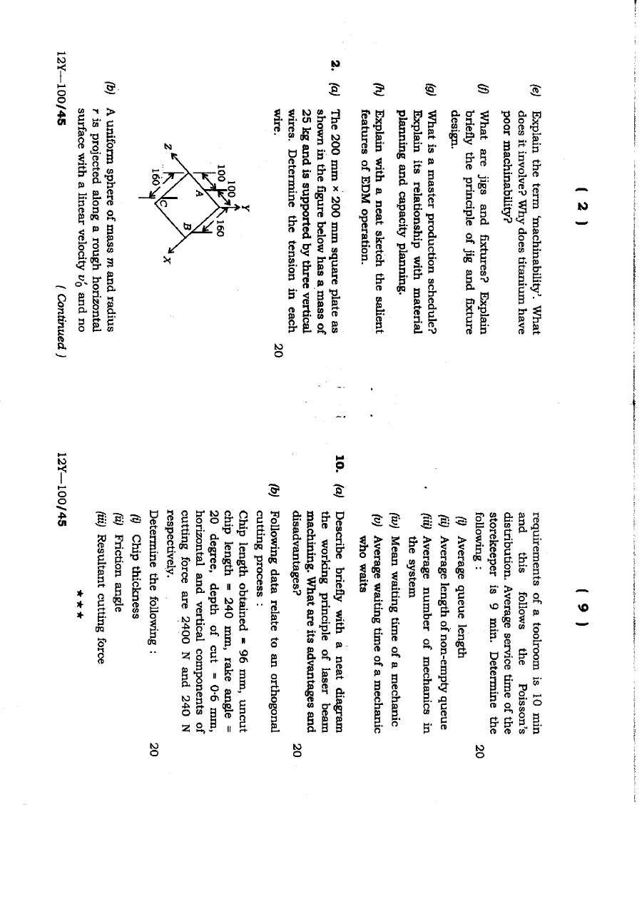Mechanical Engineering Paper-I 4th Combined Civil Services Exam 2012 — page 1 instructions scan PDF download
