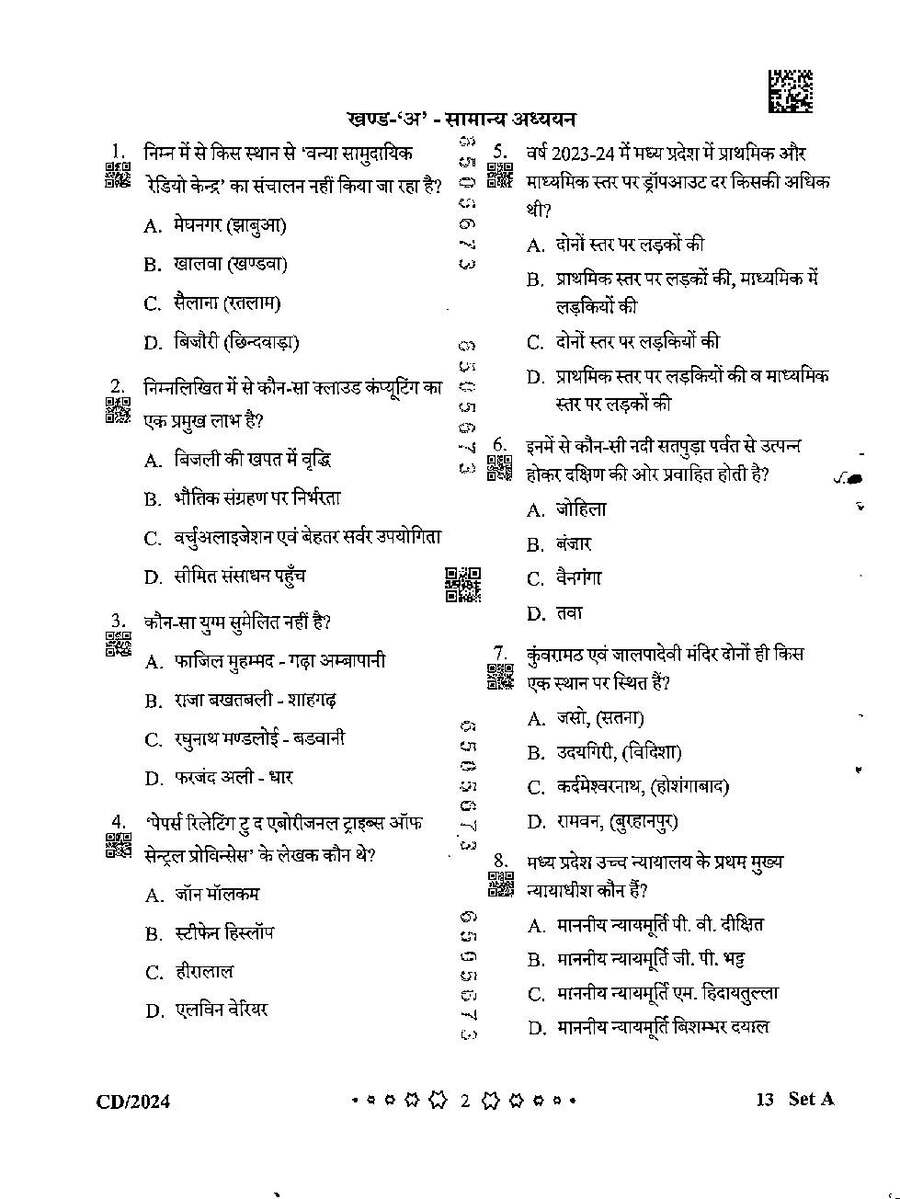 MPPSC Assistant Director 2024 Cultural Activities and Administrative Work question paper page 1 instructions scan PDF download