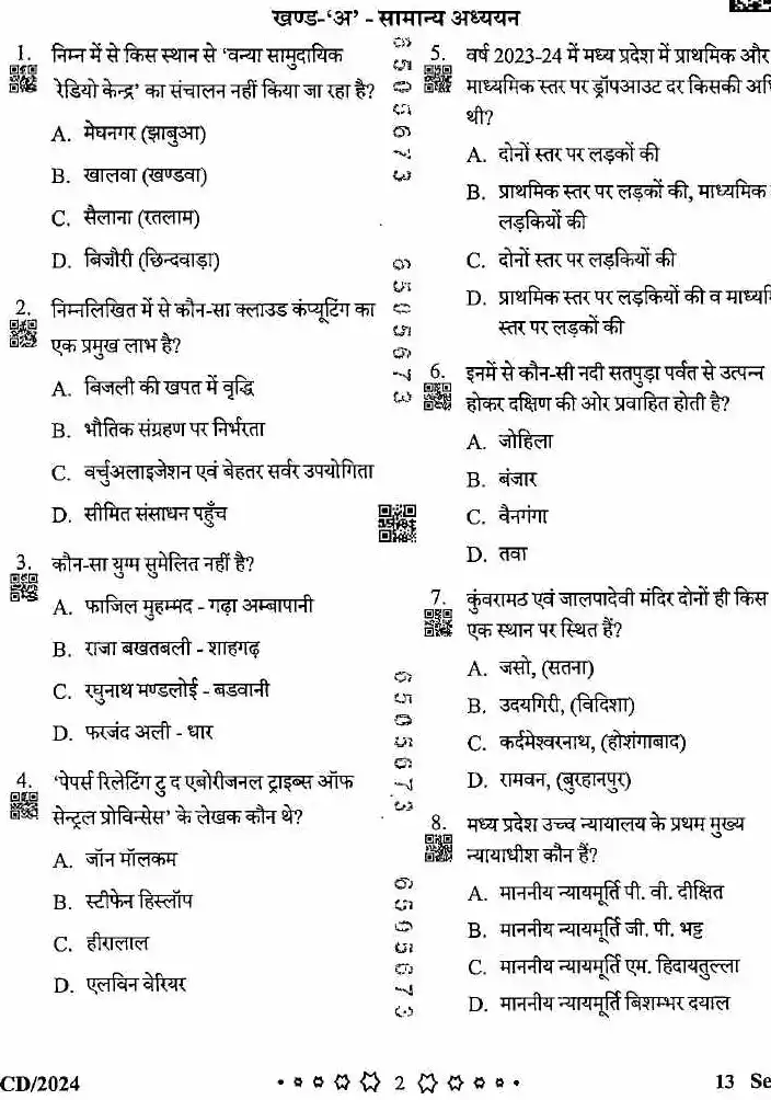 MPPSC Assistant Director 2024 Cultural Activities and Administrative Work question paper page 1 instructions scan PDF download