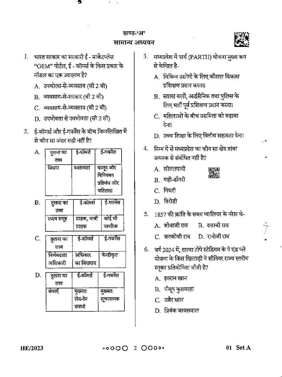 MPPSC Assistant Director Horticulture Exam 2023 question paper page 1 instructions scan PDF download. Includes exam details, booklet number, time, marks, and candidate instructions.
