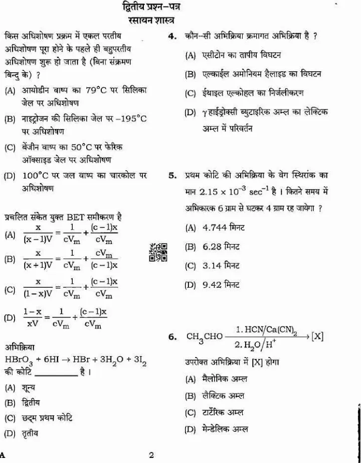 MPPSC Assistant Professor Chemistry 2022 question paper page 1 scan, showing exam header, question booklet number, series, subject, marks, time, and instructions in Hindi and English. PDF download.