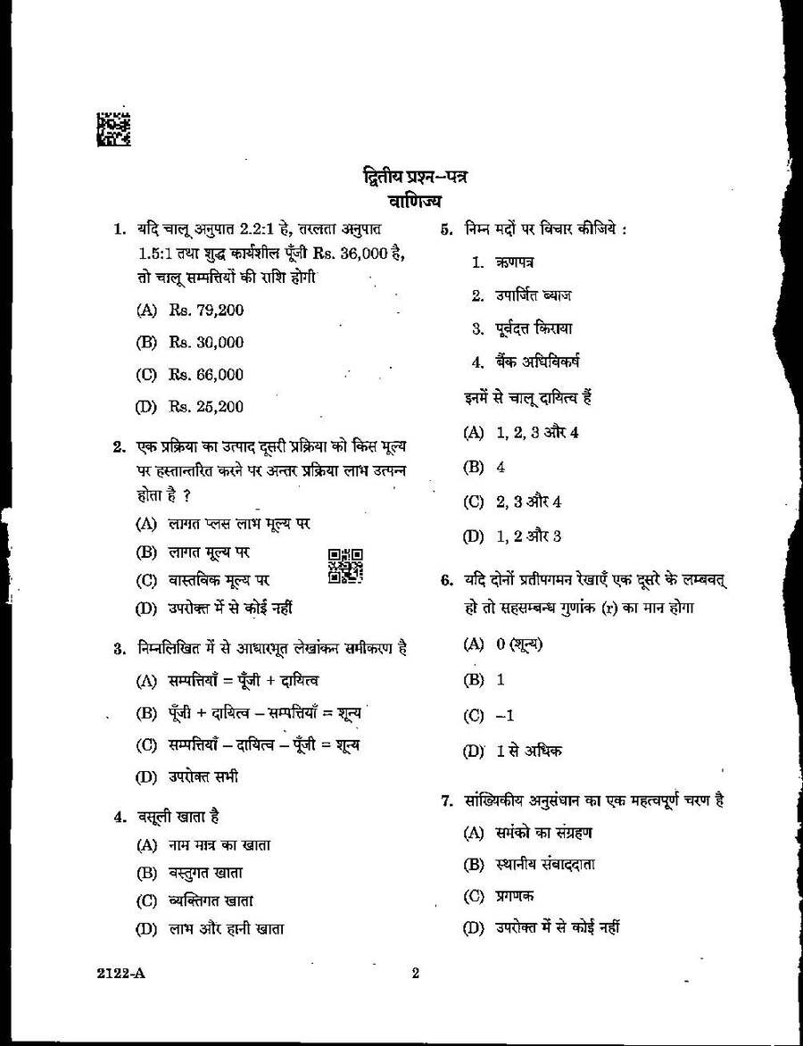 MPPSC Assistant Professor Commerce 2022 question paper page 1 instructions scan PDF download