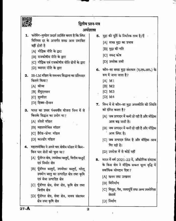 MPPSC Assistant Professor Economics 2022 question paper page 1 instructions scan PDF download