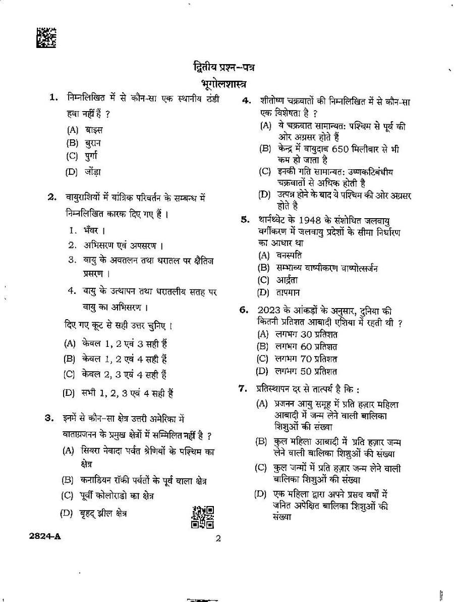 MPPSC Assistant Professor Geography 2024 question paper page 1 instructions scan PDF download