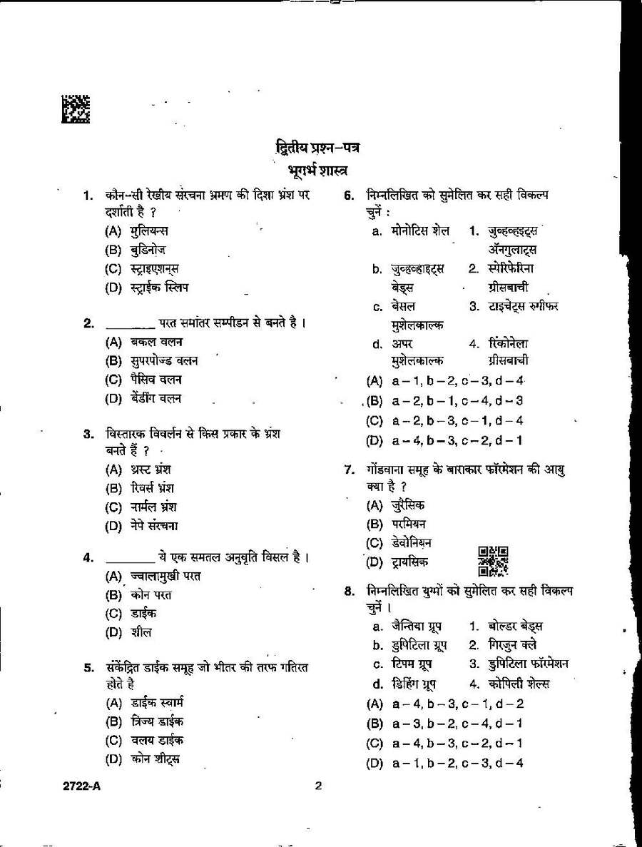 MPPSC Assistant Professor Geology 2022 question paper page 1 instructions scan PDF download
