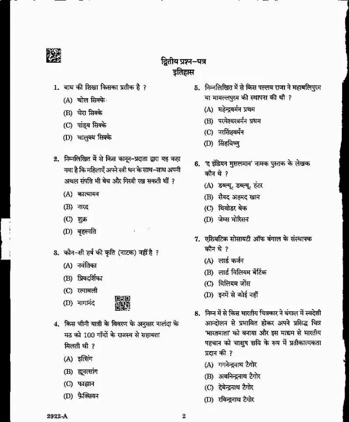 MPPSC Assistant Professor History Question Paper 2022 page 1 instructions scan PDF download