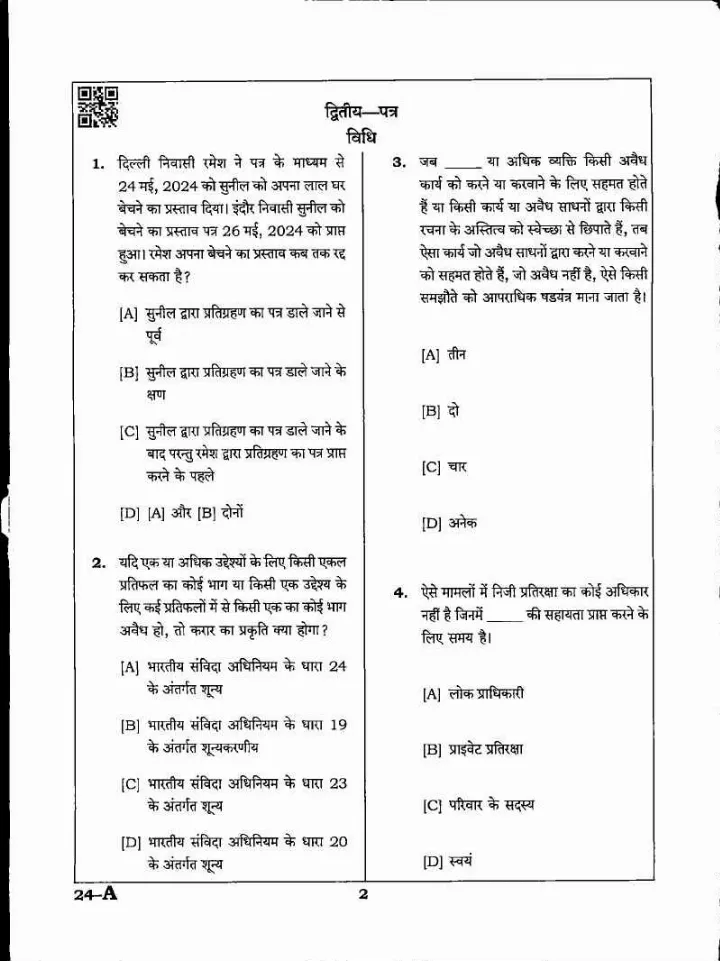 MPPSC Assistant Professor Law Paper II 2022 question paper page 1 instructions scan PDF download