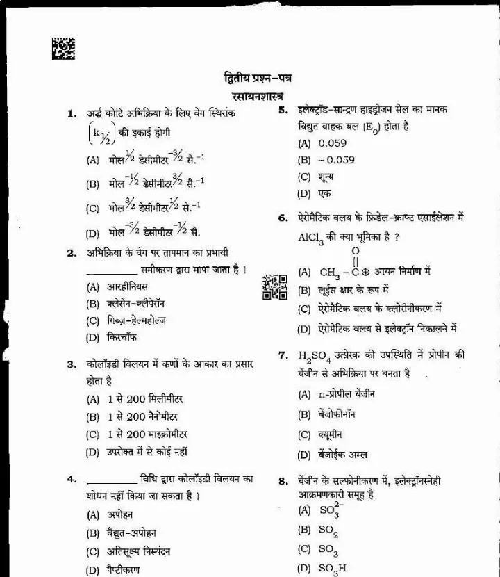 MPPSC Assistant Professor Chemistry question paper 2024 page 1 instructions scan PDF download