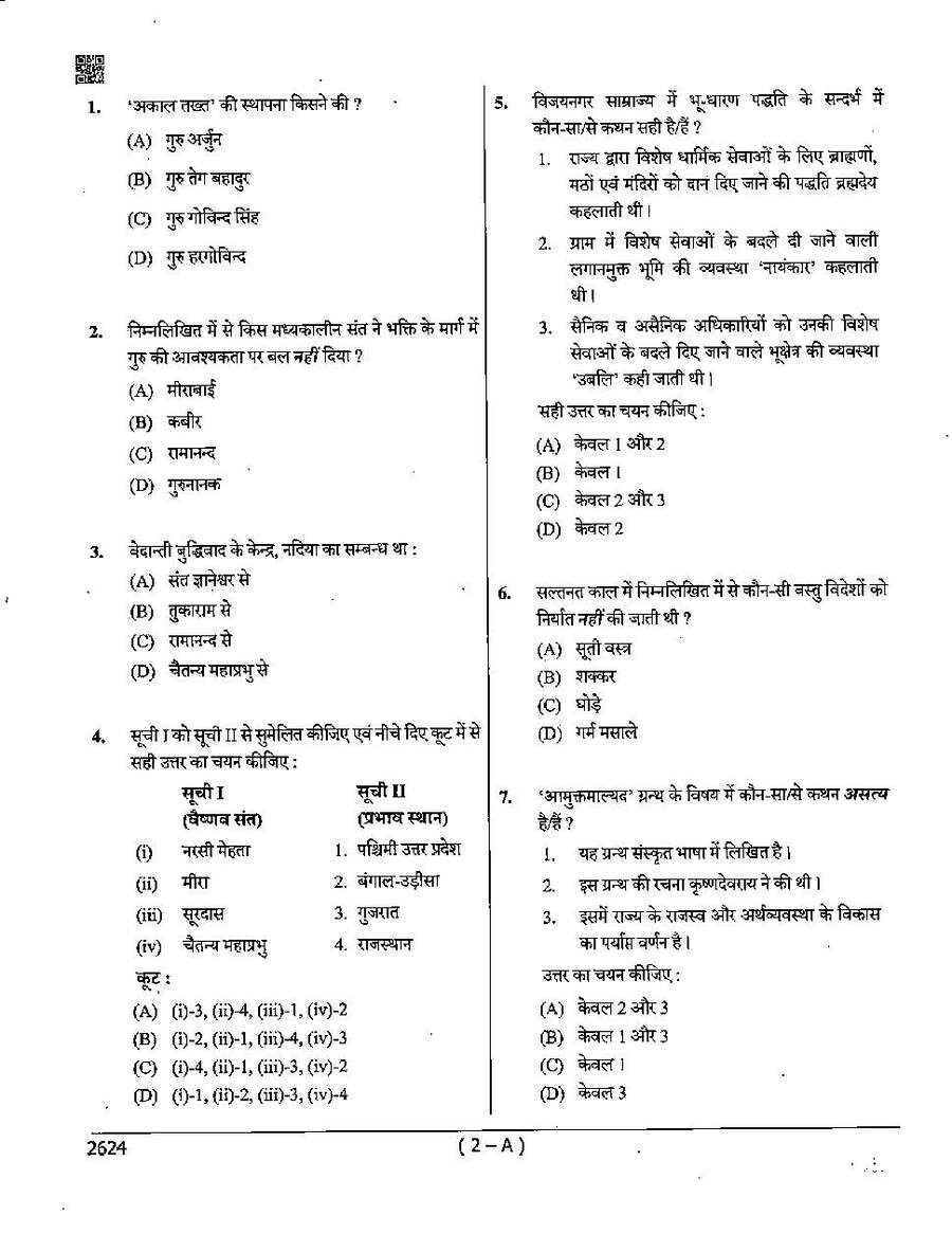 MPPSC Assistant Professor History question paper 2024 page 1 instructions scan PDF download
