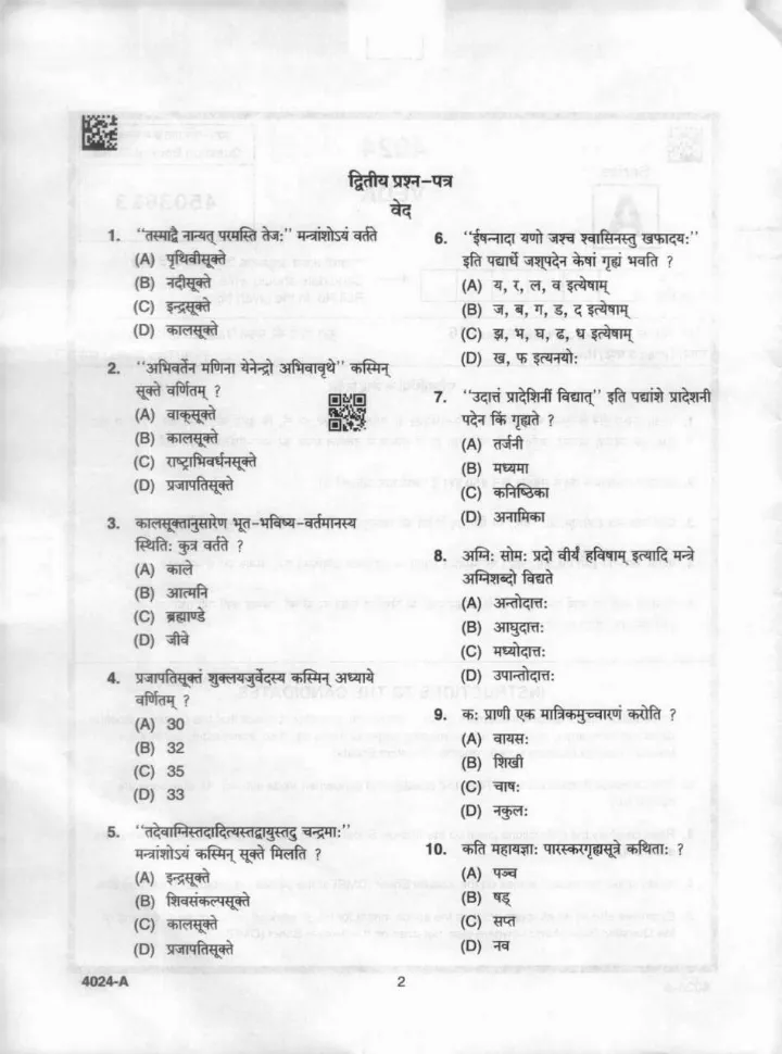 MPPSC Assistant Professor Librarian Sports Officer Examination 2024 VEDA question paper page 1 instructions scan PDF download