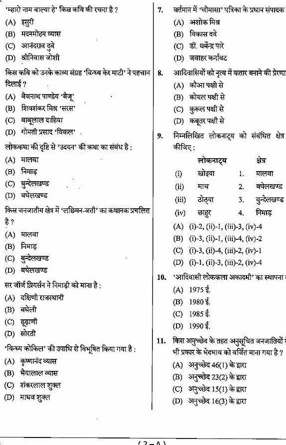 MPPSC Assistant Professor Hindi question paper 2024 page 1 instructions scan PDF download