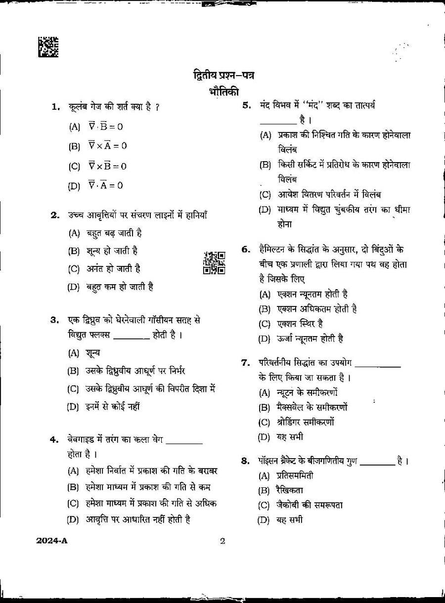 MPPSC Assistant Professor Physics question paper 2024 page 1 instructions scan PDF download