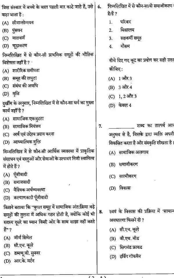 MPPSC Assistant Professor Sociology question paper 2024 page 1 instructions scan PDF download. Includes exam details, series, question count, time, and marks.
