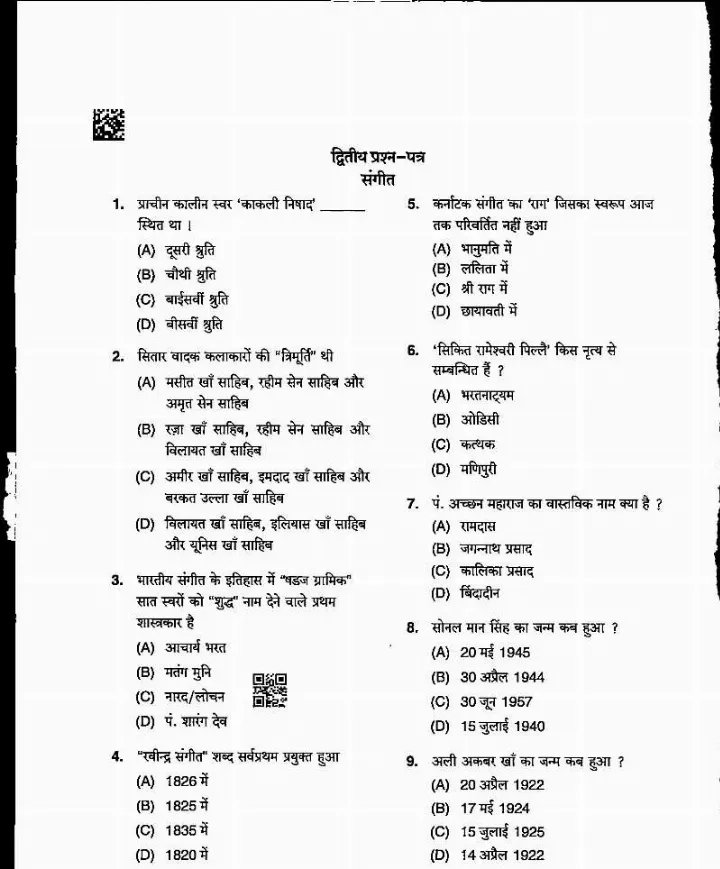 MPPSC Assistant Professor Music 2022 question paper page 1 instructions scan PDF download