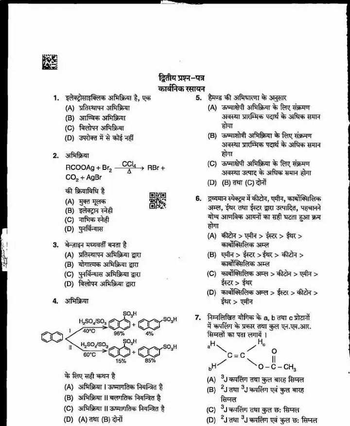 MPPSC Assistant Professor Organic Chemistry 2022 question paper page 1 instructions scan PDF download