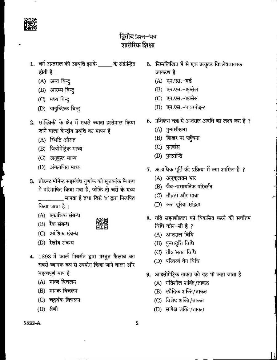 MPPSC Assistant Professor Physical Education 2022 question paper page 1 instructions scan PDF download